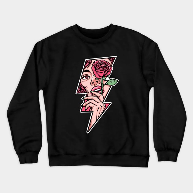 beautiful woman holding rose flower Crewneck Sweatshirt by gunaone design